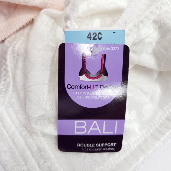 2 Bali Bra 42C 3372 Double Support Lace Wirefree Spa Closure White Pink - Picture 4 of 6